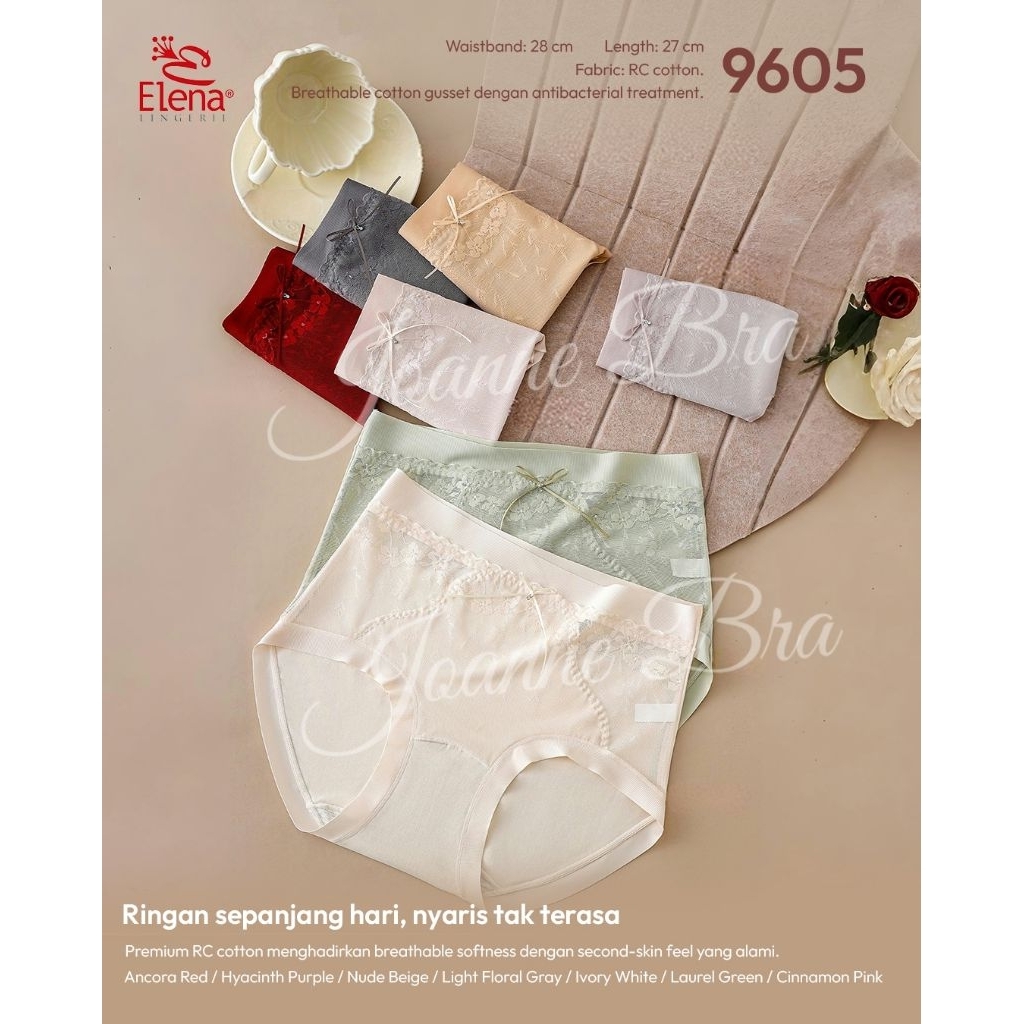 Elena Celana Dalam Wanita Mid Waist Semi Transparan E 9605 - CD Fit bb 55kg Seksi Katun