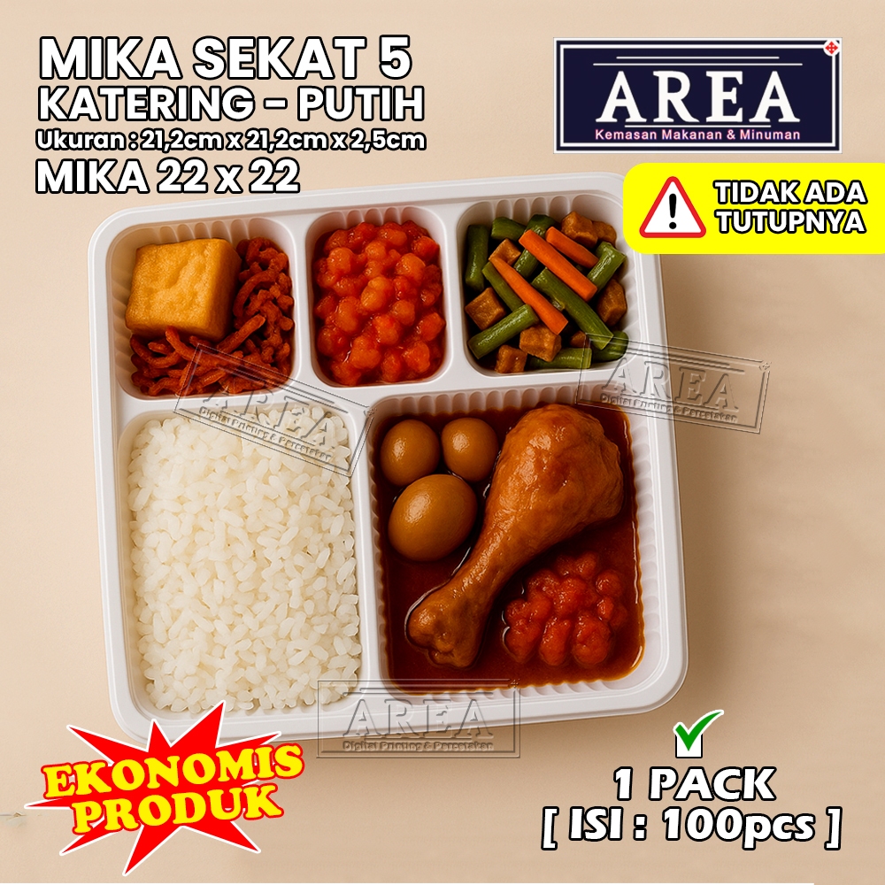 [1 Pack isi 100pcs] Mika Sekat 5 Putih Ukuran 22cm x 22cm untuk Dus Kotak Makan/Mika Plastik Sekat