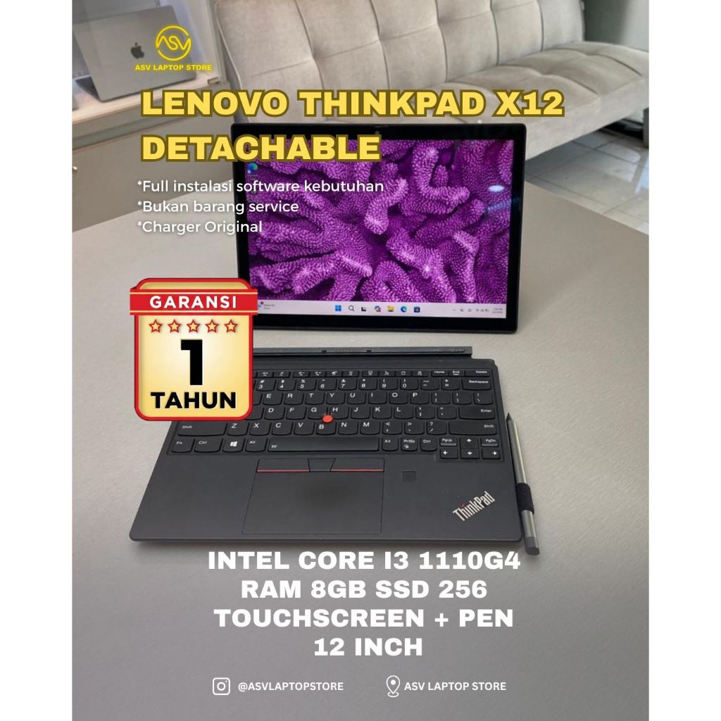 LENOVO THINKPAD X12 TABLET INTEL CORE I3 1110G4 RAM 8GB SSD 256 LAPTOP 2 IN 1 DETACHBALE TOUCHSCREEN