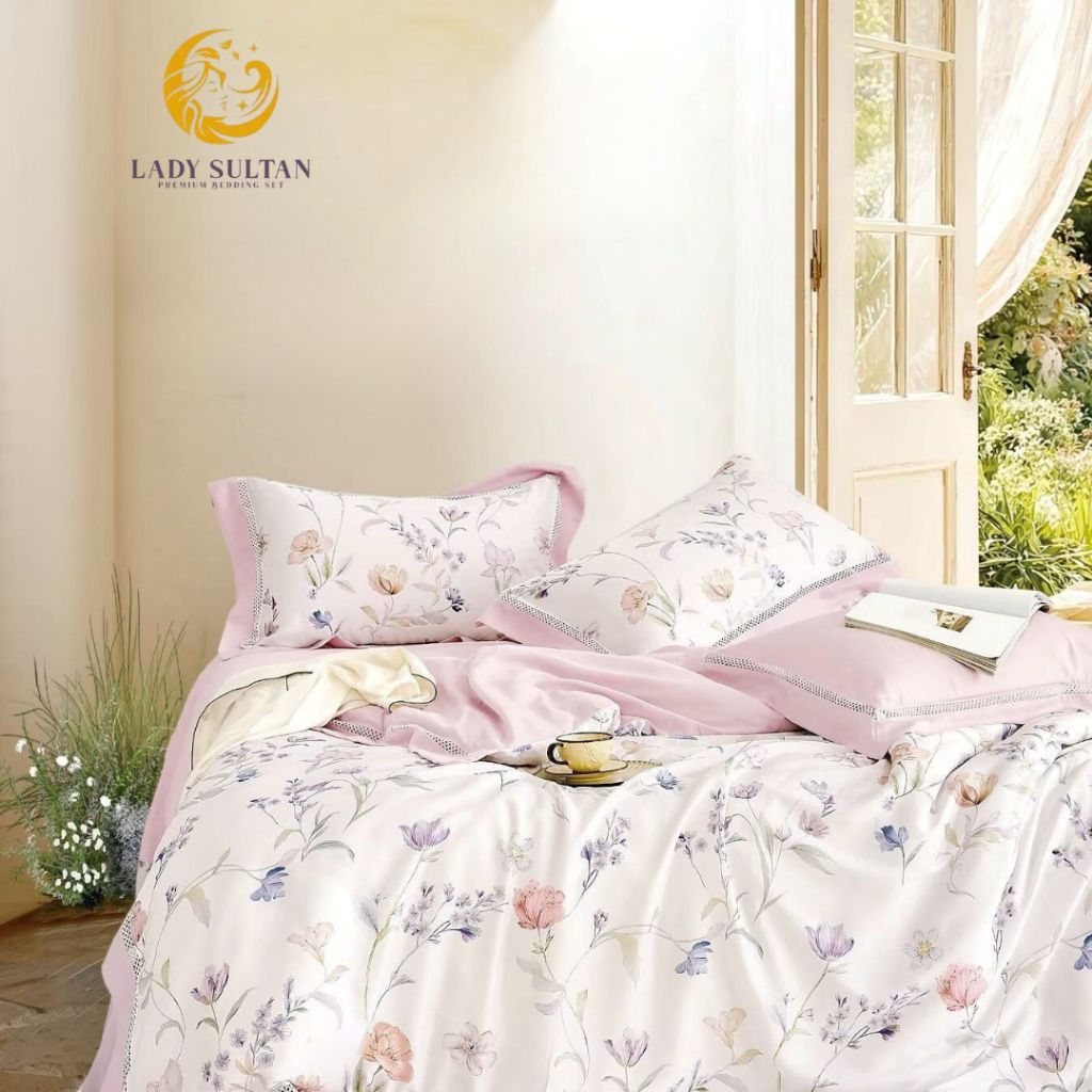 Lady Sultan Bedcover Set Sutra Organik 60s Motif Bunga dan Anak + Laundry