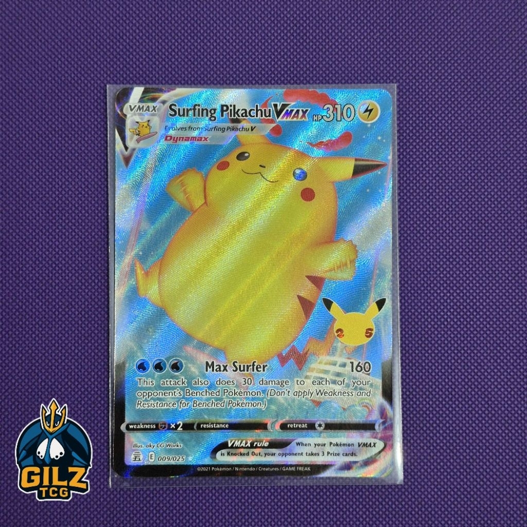 Kartu Pokemon Surfing Pikachu Vmax 25th Anniversary 009/025 English