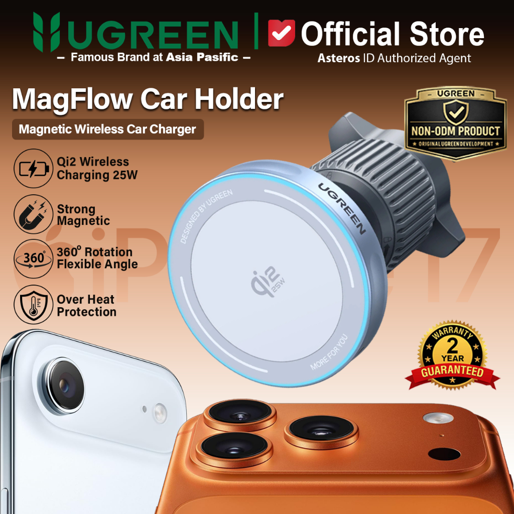 UGREEN Car Charger MagFlow Magnetic Qi2.2 Wireless Fast Charging 25w
