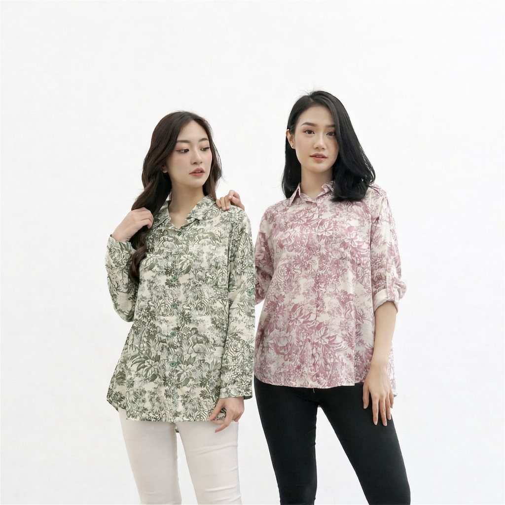 Simple Shirt Atasan Kemeja Wanita Motif Lengan Panjang