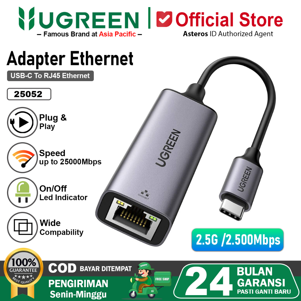UGREEN USB Type C To Lan Ethernet Adapter 2.5G 2500Mbps USB 3.0 Network Card for Laptop PC NAS Serve