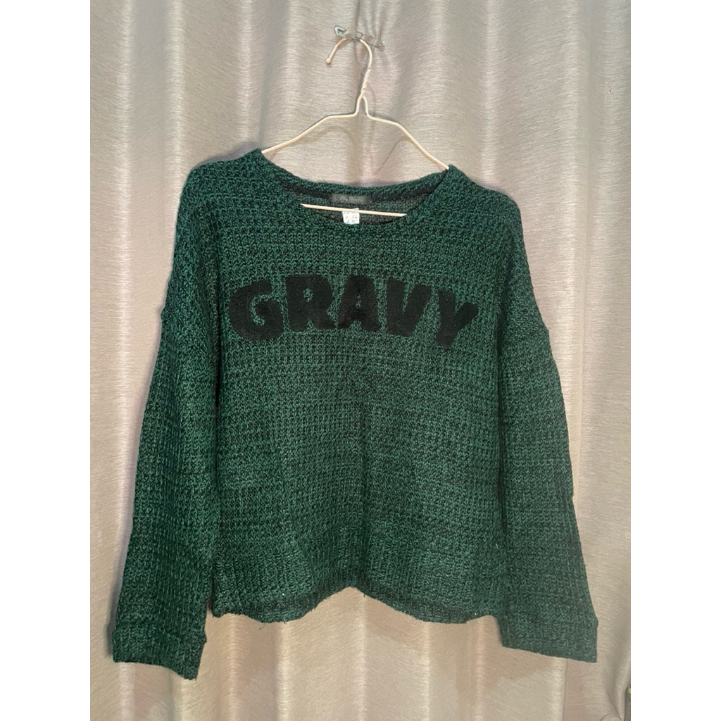 [Preloved] Sweater Crop Rajut Hijau Botol Gravy