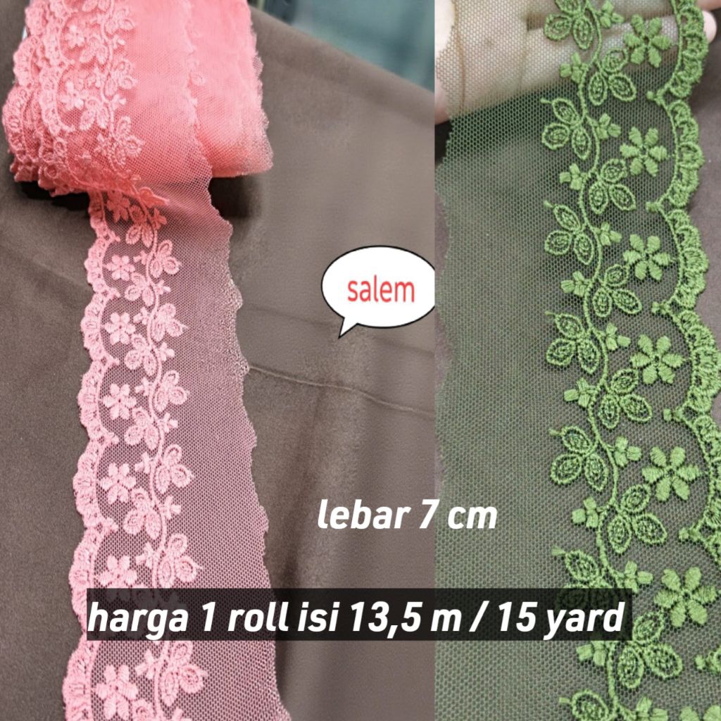 Kain tile renda bordir lebar 7 cm / tile renda buat pinggiran kain gamis /kain renda motif baru harg