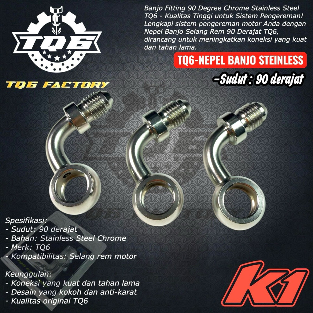 TQ6 -Banjo  stainless 90 derajat selang rem depan 90derajat universal selang rem PSI