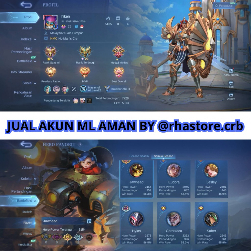 jual akun mobile Legends terbaru harga mumer (aman rhastore.crb)