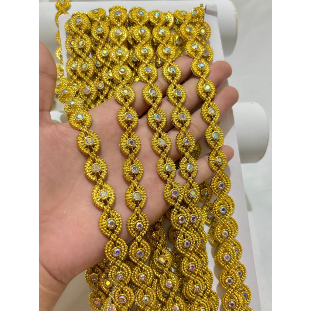 PER 50CM Aplikasi Payet Mutiara Model Bulat Mata Diamond Payet Rangkai Pearl Jahit Premium