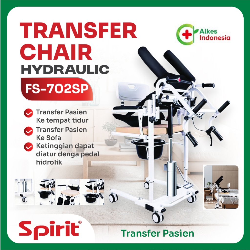 SPIRIT  I Transfer Chair Pasien Hidrolik FS720SP + Commode Chair l Kursi Roda Transfer + Tempat BAB