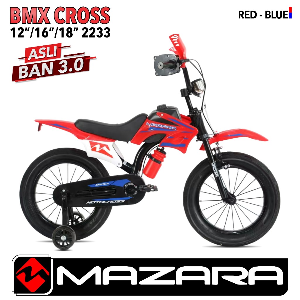 Sepeda BMX MAZARA 2233 Anak Motor Cross Trail Suara Gas Ban Jumbo 3.0 12 16 18 Inch 4 Warna