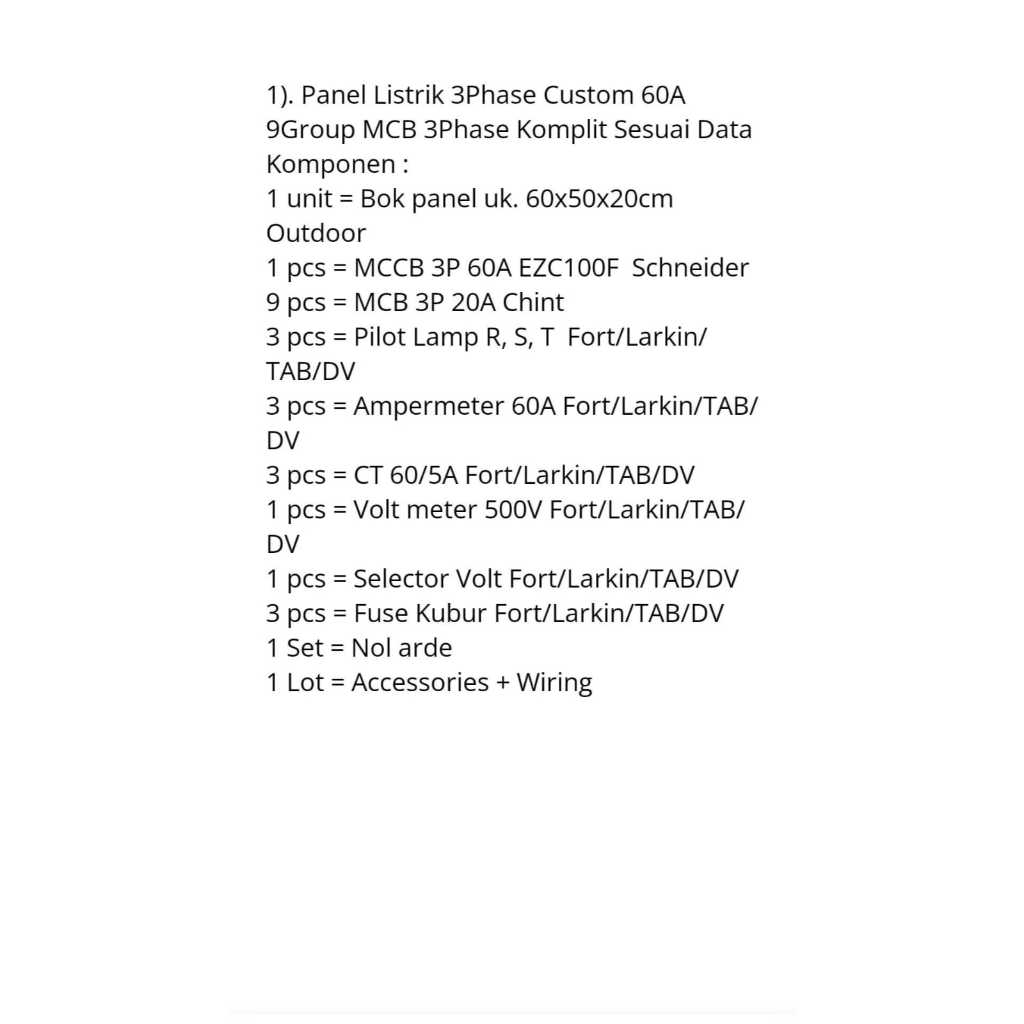 Panel Listrik 3phase Custom 60A 9Group MCB 3P Komplit