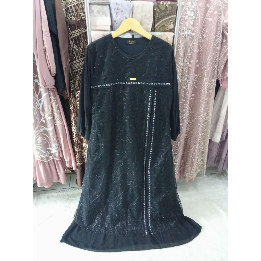 Gamis brokat hitam Busui friendly