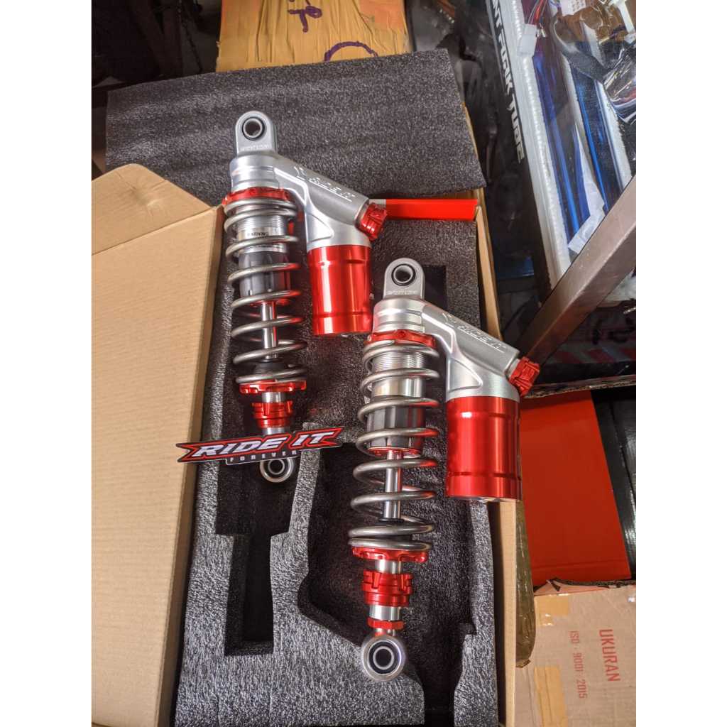 SHOCK BELAKANG RIDE IT GP 277 GREY RED PRO SERIES DOUBLE KLIK FUNGSI UKURAN 280 MM JUPITER Z VEGA R 