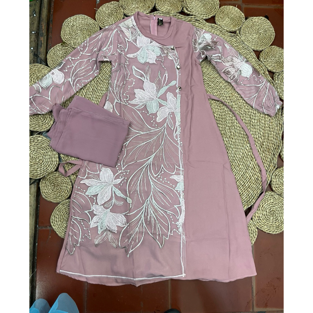 GAMIS MUSLIM ANAK PEREMPUAN BAHAN YORIS MIX BRUKAT SET HIJAB PASMINA ( USIA 7-12 TAHUN )