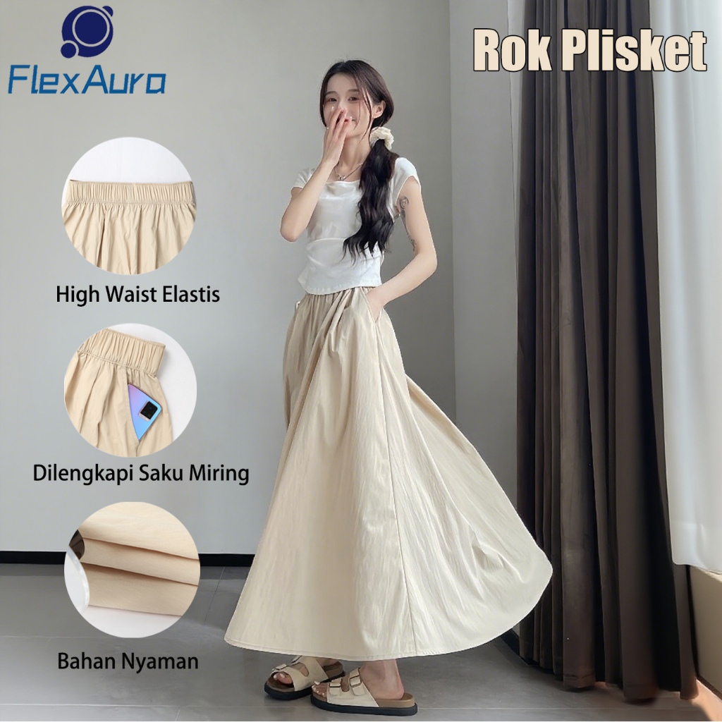 Rok Panjang & Rok Celana Wanita Model Korea 2026 - High Waist A-Line, Bahan Katun Adem, Flattering u