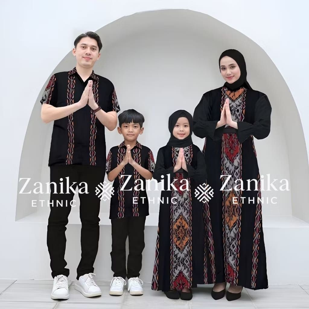 Set Family Baju Couple Tenun Series Kartini Warna Black Maroon Dress X Kemeja Tenun Ethnik Pasangan 