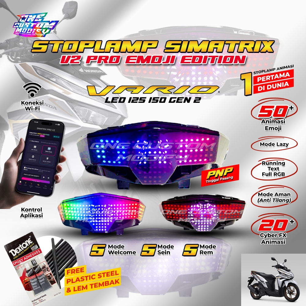 Fullset Stoplamp Animasi Vario Led New Kontrol Aplikasi Emoji Edition Running Text Lampu Rem PNP Tin