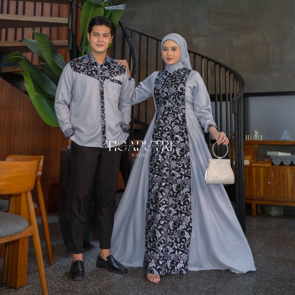 Gamis Couple Batik Modern Muslim Syari Zoya Couple Batik Moscrep Gamis Lebaran Pasangan Muslim Sarim
