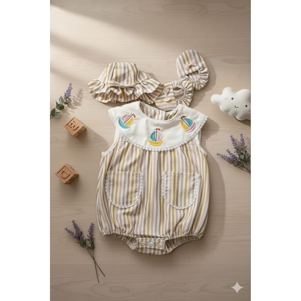 SET JUMPER BABY MOTIF GARIS GARIS LUCU