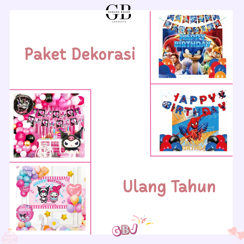 GBJ - Paket Dekorasi Ulang Tahun Anak / Set Dekor Ultah Karakter