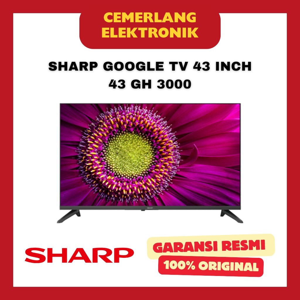 SHARP GOOGLE ANDROID SMART TV 43 INCH 43 GH 3000 GARANSI RESMI LED YOUTUBE NETFLIX