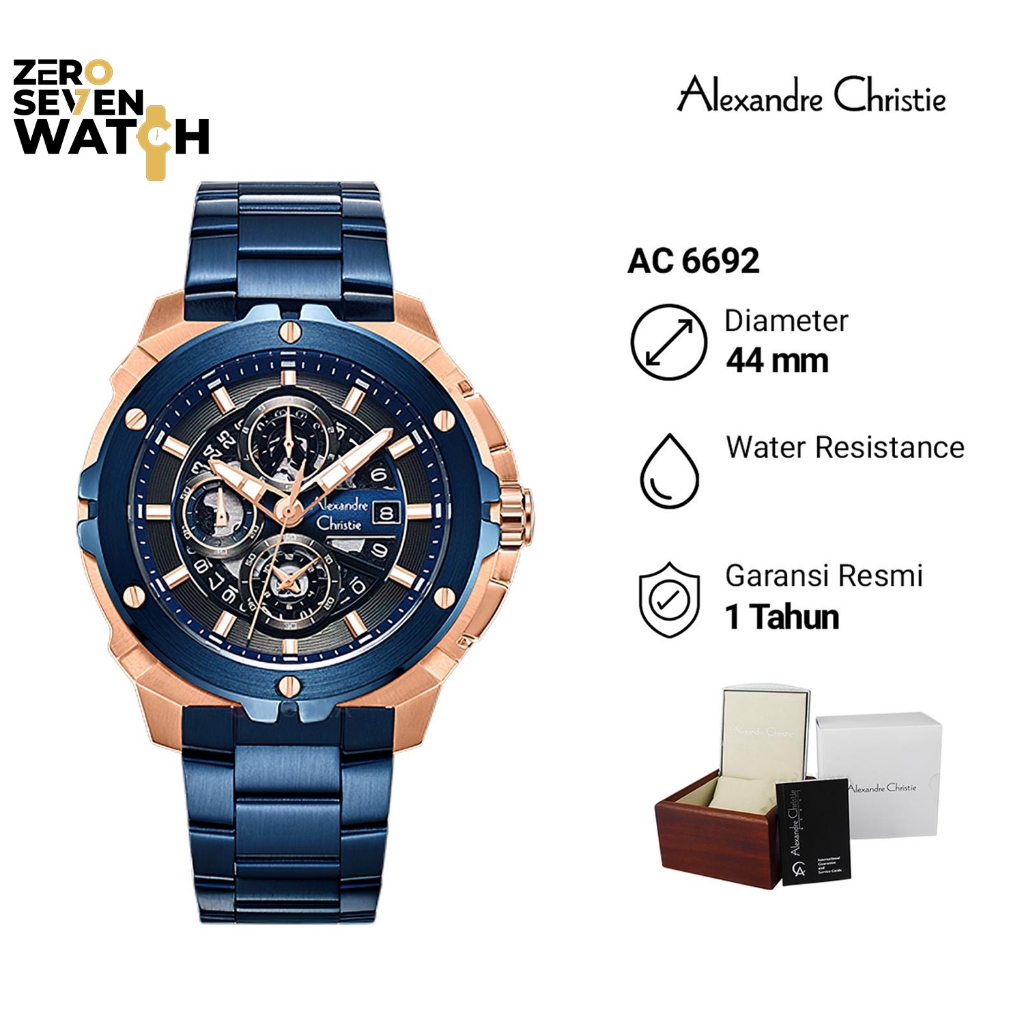 Jam Tangan Pria Alexandre Christie Chronograph AC 6692 AC6692 Stainless Steel Strap Original Garansi