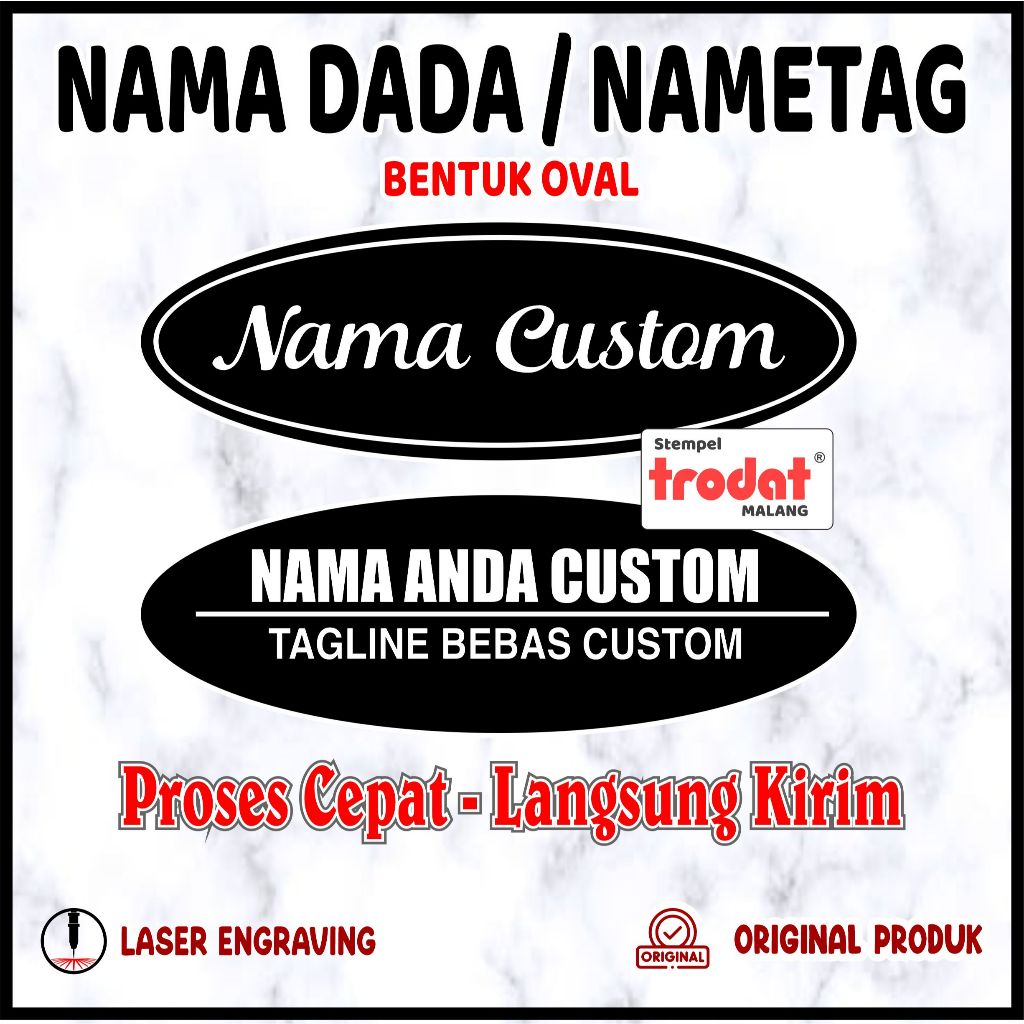 NAME TAG OVAL GRAFIR MESIN LASER/NAMA DADA OVAL UKIR/NAMA DADA AKRILIK | MAGNET/PENITI-GRAFIR LASER