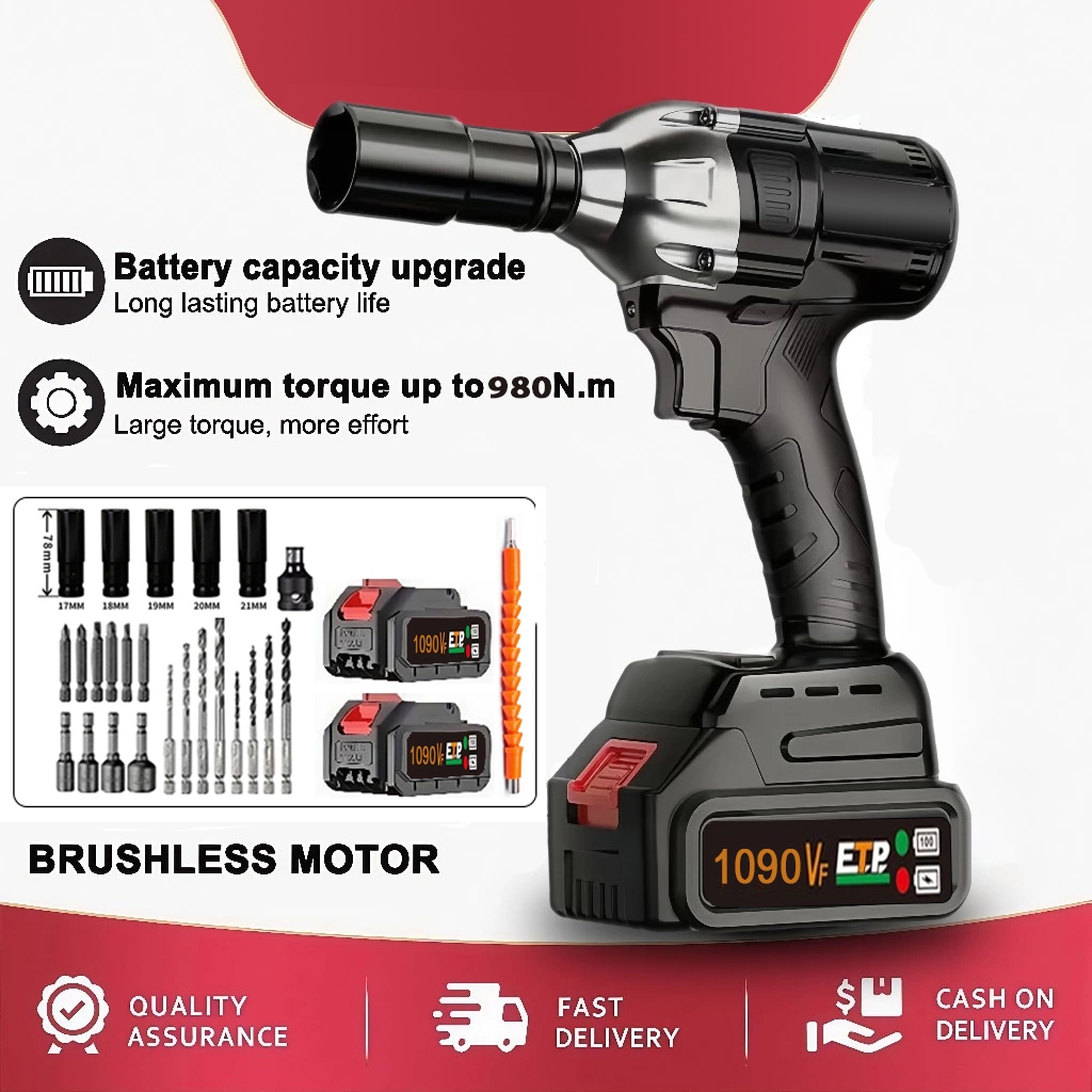 Makita Impact Wrench 1090V 980N/M Bor Impact Baterai 2 Baterai Impek Baterai Kunci Impact Tanpa Kabe