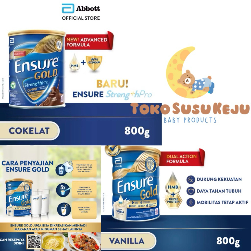 ENSURE GOLD HMB VANILA COKELAT 800gr - SUSU NUTRISI DEWASA ENSURE