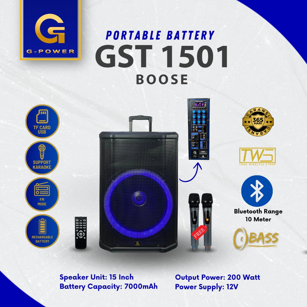 Speaker Bluetooth G-POWER Gst-1501 Boose Portable 15 inci Speaker Extra Bass