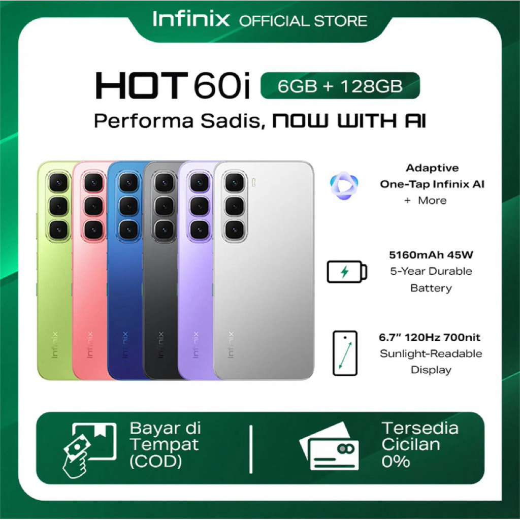 Infinix Hot 60i Smartphone - Baterai Tahan Lama, NFC, Desain Elegan