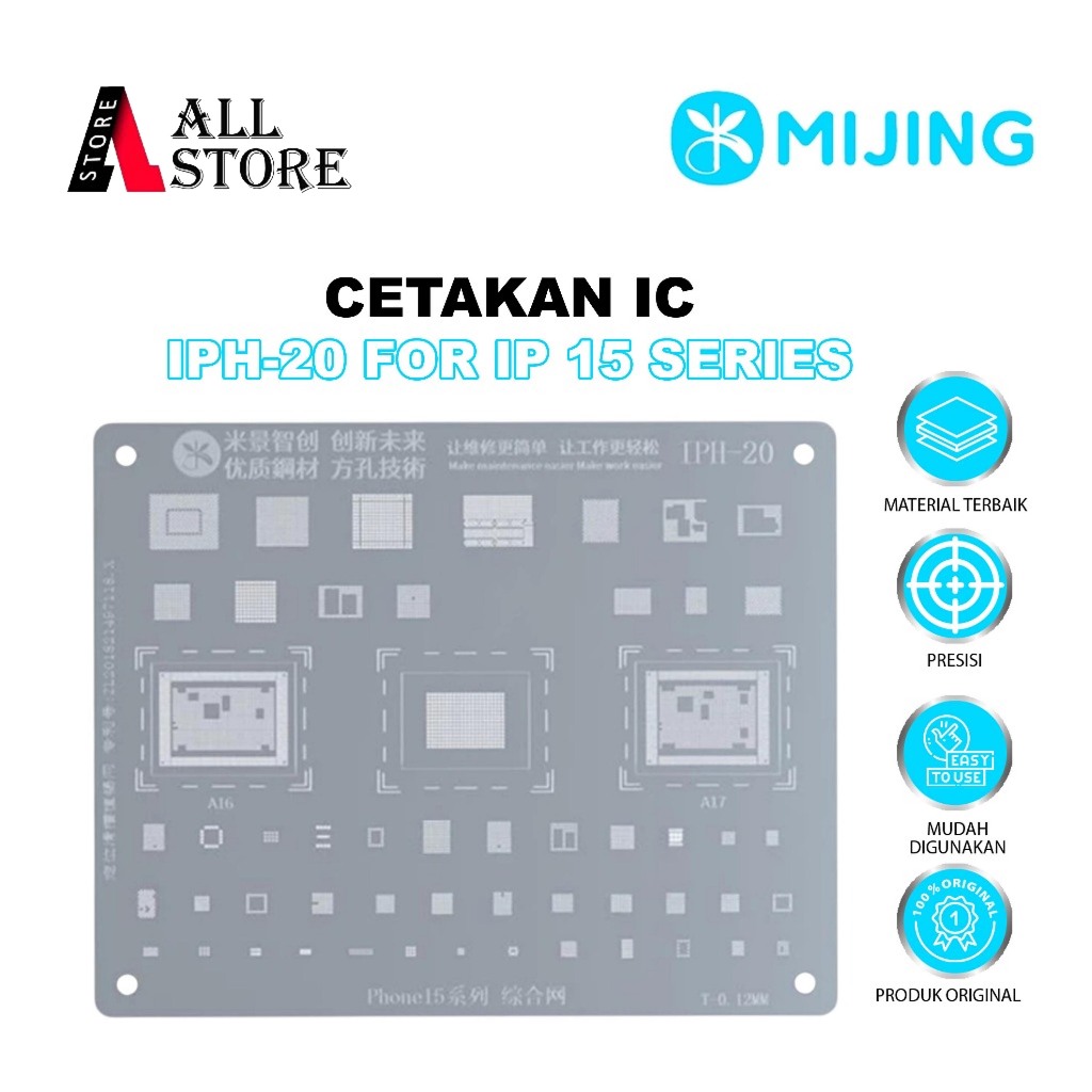 IC STENCIL MIJING KZT IPH20 IPHONE 15 SERIES 0.12MM ORIGINAL - MIJING KZT IPH 20 CETAKAN IC IPHONE 1