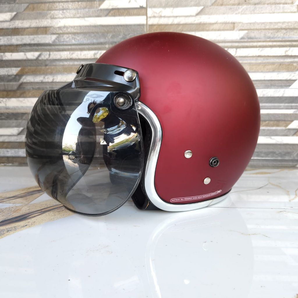 Helem bogo dewasa lis crom SNI Pria wanita KACA CEMBUNG HITAM helm retro clasik remaja dewasa