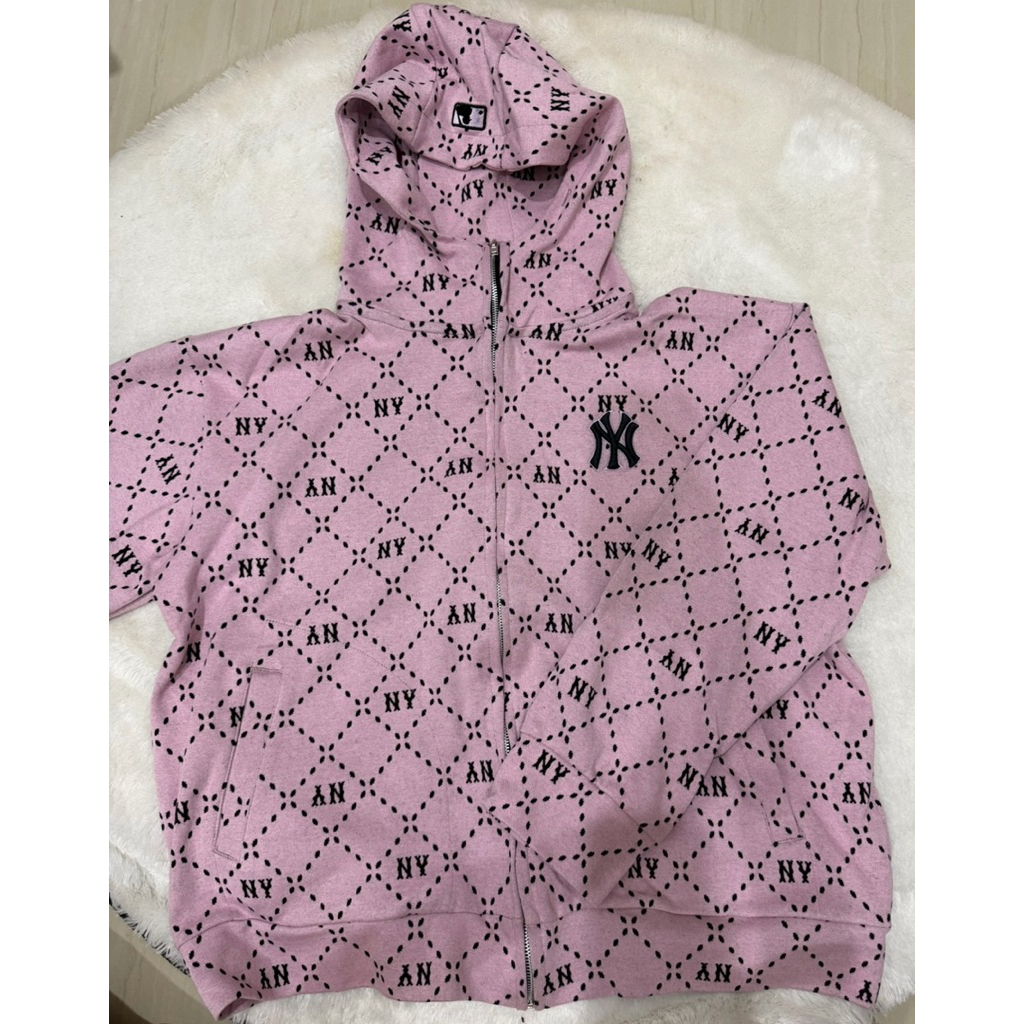 MLB New York Yankees All Over Zip Hoodie Monogram diamond Pattern (PINK)