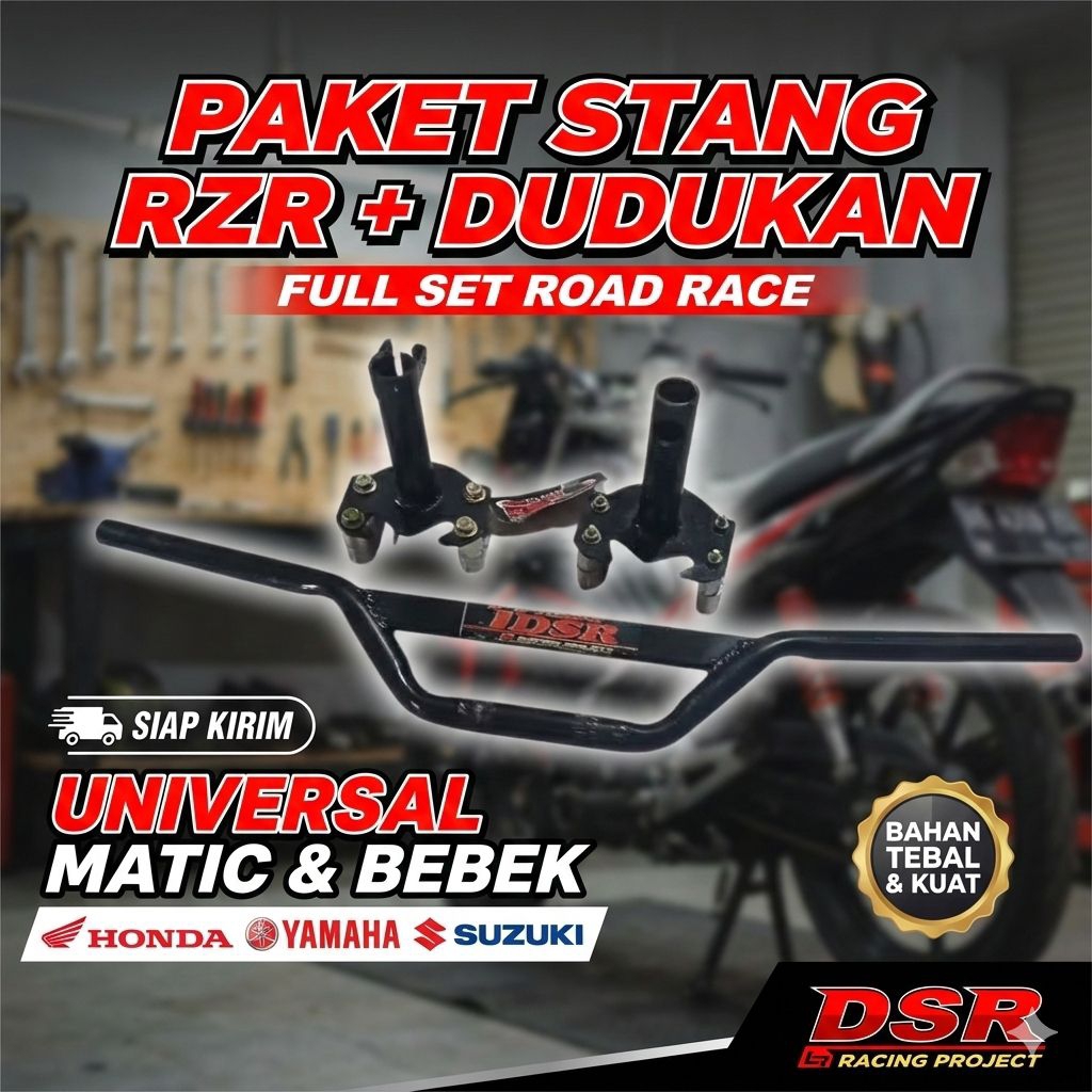 Paket Stang RZR Full Set Dudukan Stang Road Race Universal Matic Bebek Honda Beat Vario Yamaha Mio S