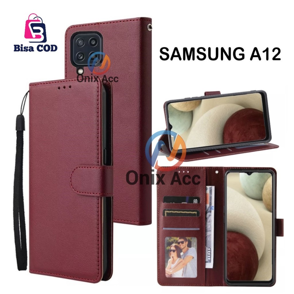 Flip Case SAMSUNG A12 Case Leather Wallet Flip Cover Premium