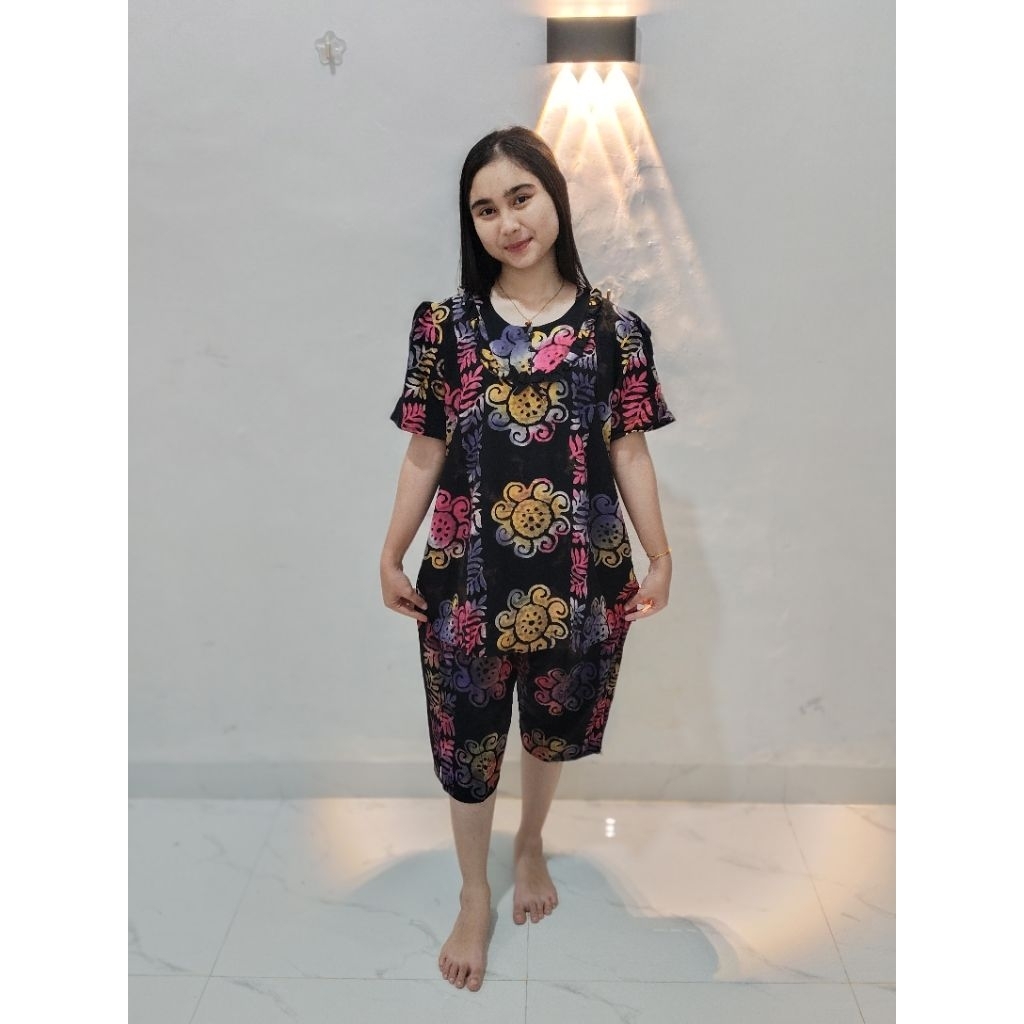 Stelan Alvin Batik Cetak Dewasa Celana 3/4 Rayon Adem