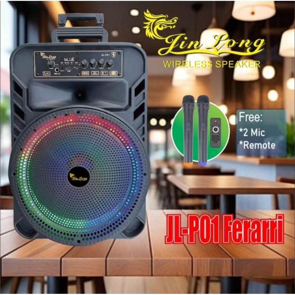 Speaker Bluetooth Jinlong Aktif Sound Sistem JL-P01 FERRARI 12 INCH 30WATT 45 Hz-18 Khz 50db 300 Mah