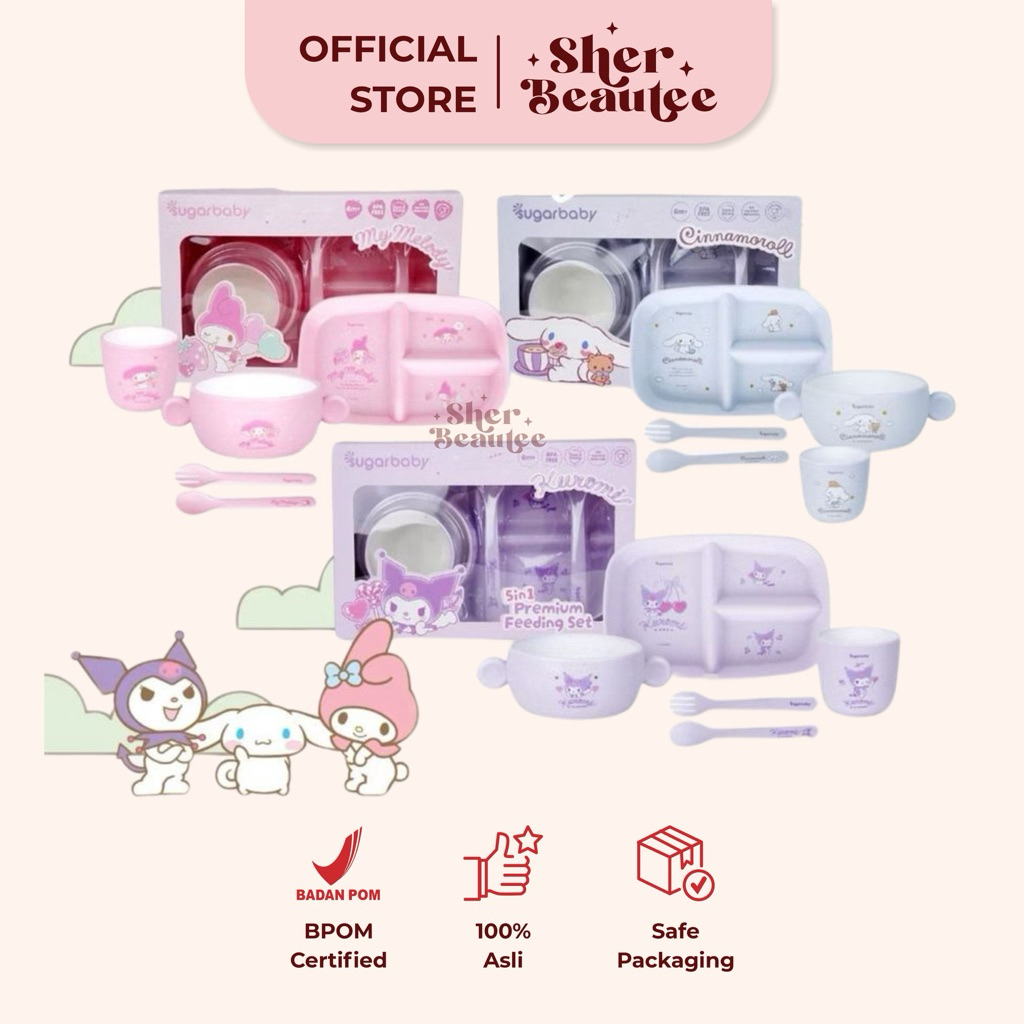 SUGAR BABY 5in1 Premium Feeding Set Sanrio Collection | Set Alat Makan Bayi | Perlengkapan Makan MPA