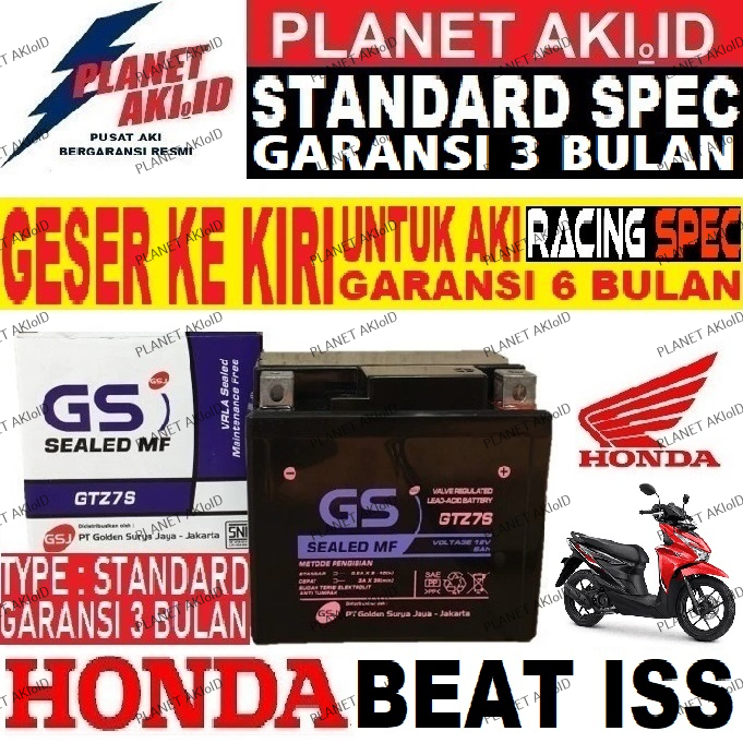 Aki Motor Honda Beat Deluxe ISS GTZ7S Accu Kering MF