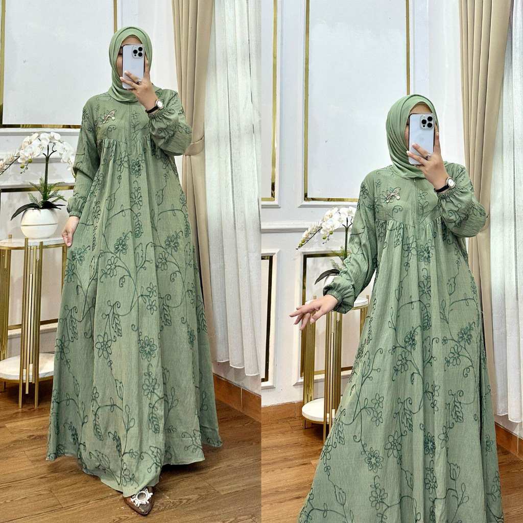 Baju Gamis Wanita Model Terbaru Bahan Katun Polo Bordir - Gamis Seragaman/Gamis Pesta