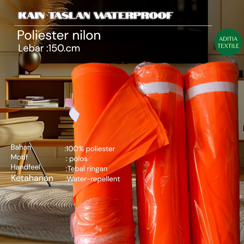 Taslan jarum bening orange waterproof 100% kain tbal arahan jaket sohpe