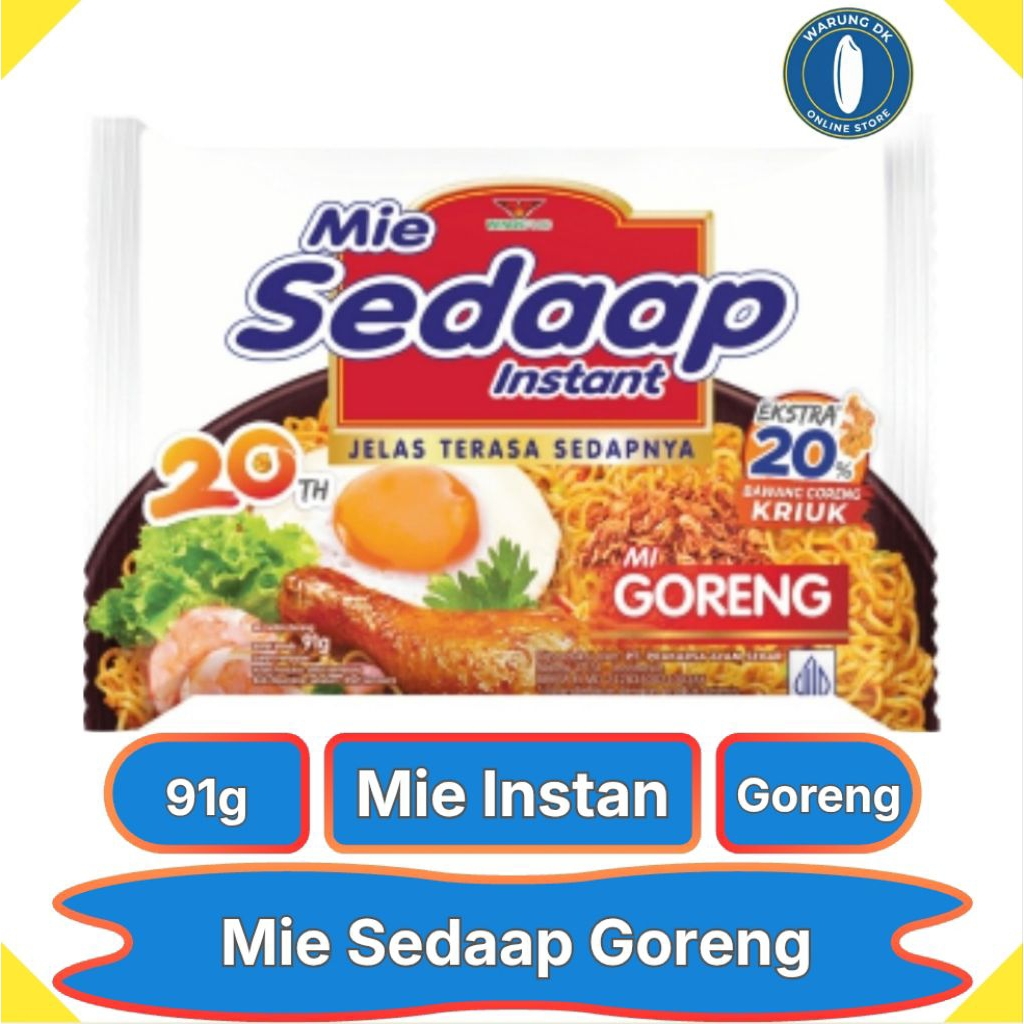 Mie Sedaap Goreng 91g - Mie Instan Goreng, Mie Kenyal Dengan Extra Bawang Goreng Kriuk-Kriuk
