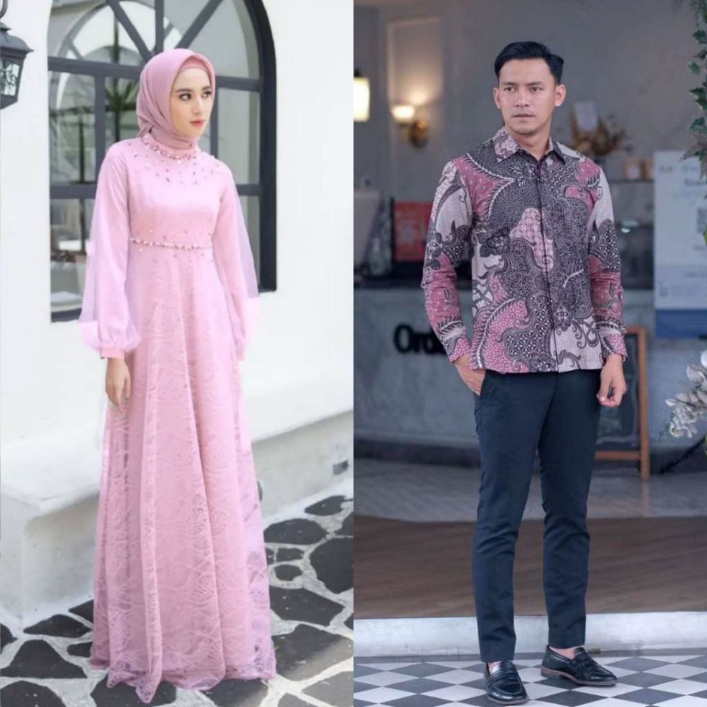 SET NADINE DRESS ROSE ORI COUPLE KEMEJA PREMIUM / CUSTOM ANAK & JUMBO / BAJU SERAGAM BATIK PASANGAN 