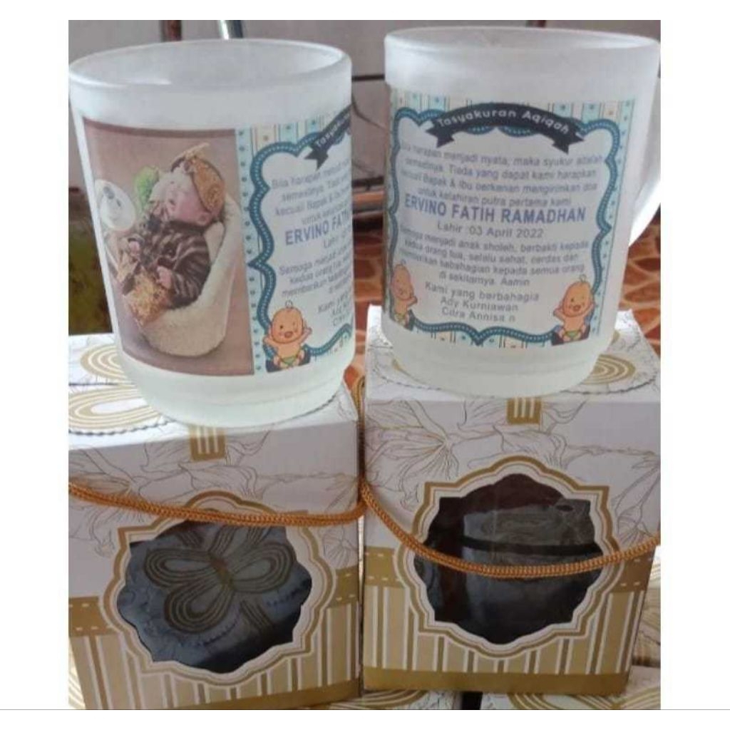 Souvenir Gelas Beling, Souvenir Ulang Tahun, Aqiqah, Souvenir aqiqah, gelas custom birthday,souvenir