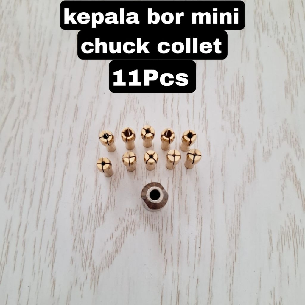 Set 11 Buah Kepala Bor Mini, Chuck Collet, dan Bor Mini