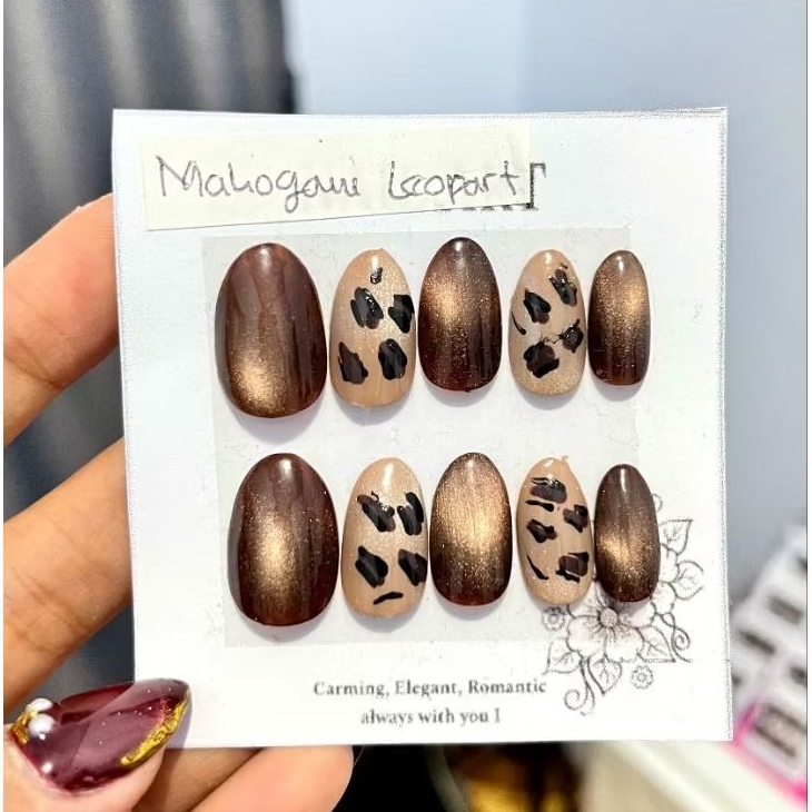 Kuku premium nail art/ kuku palsu/ press on nail mahogani leopard