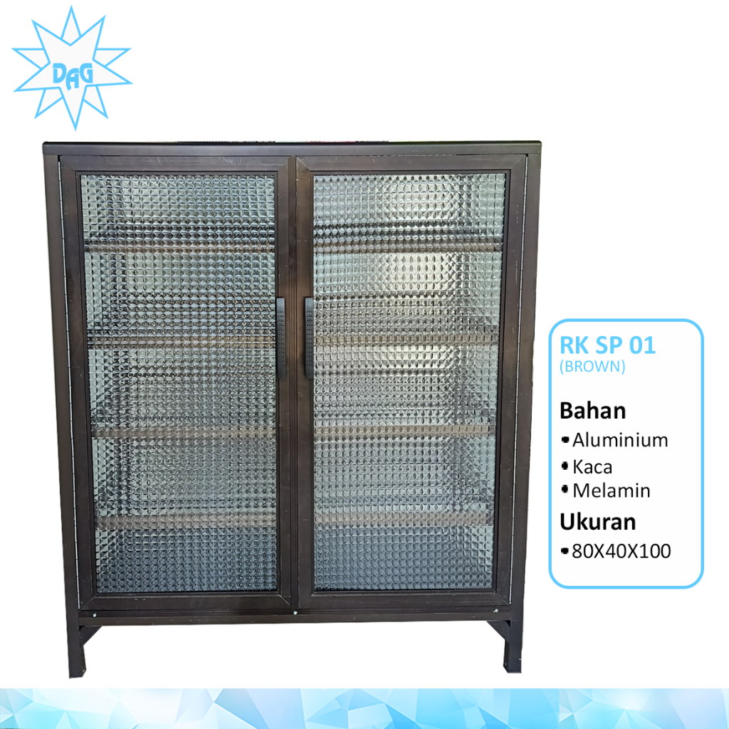 Rak sepatu aluminum full kaca murah