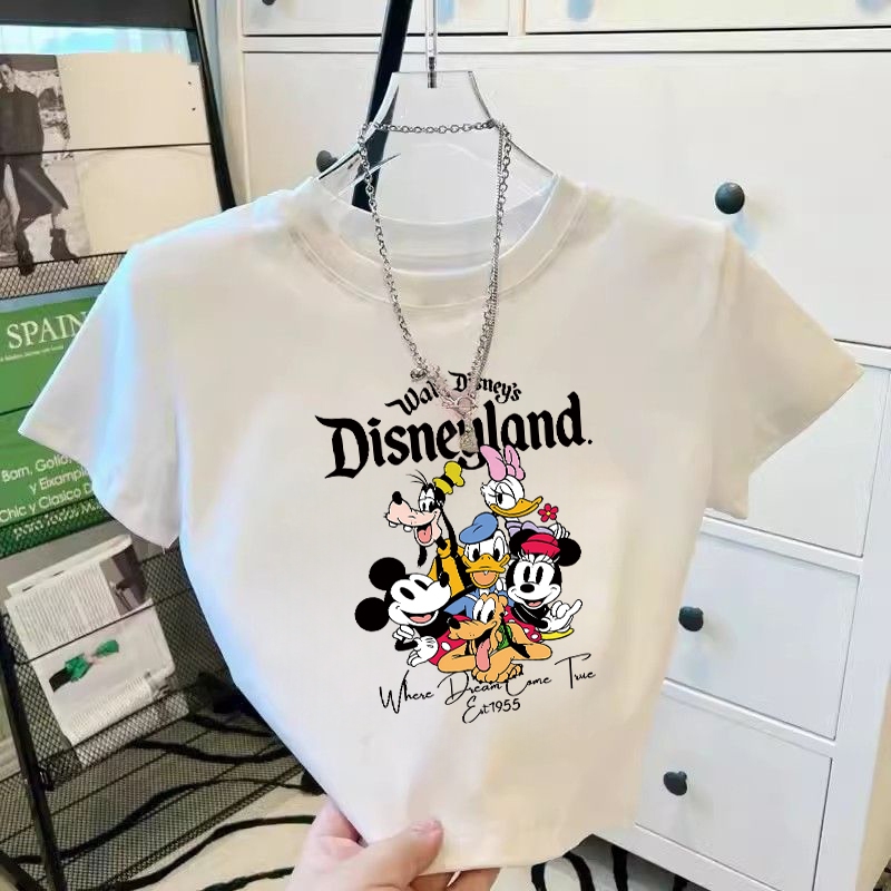 Misco Baju Crop Top Wanita | Kartun Motif Disneyland | 100% Cotton | Lengan Pendek Baju Atasan Wanit
